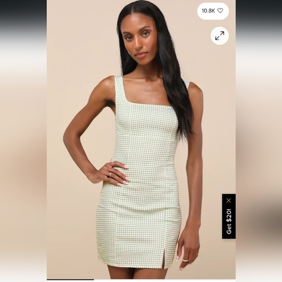 Lulus Dresses & Skirts - NWT Lulus Happy Chance Sage Green Gingham Square Neck Mini Dress-Sz M